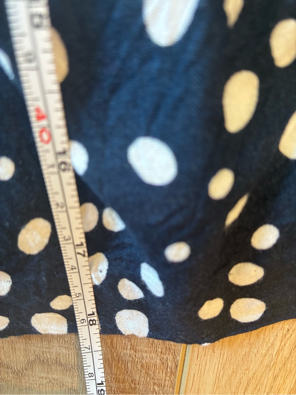 Navy blue w white Polka Dot Mini Skirt full skater Autumn Flowy silky medium - Picture 6 of 6